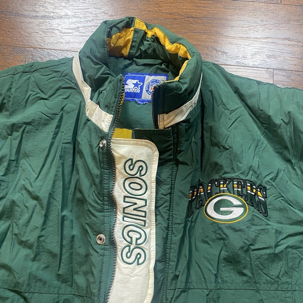 Vintage Misprint Green Bay Packers Starter Jacket NFL Puffer Coat Mens XL